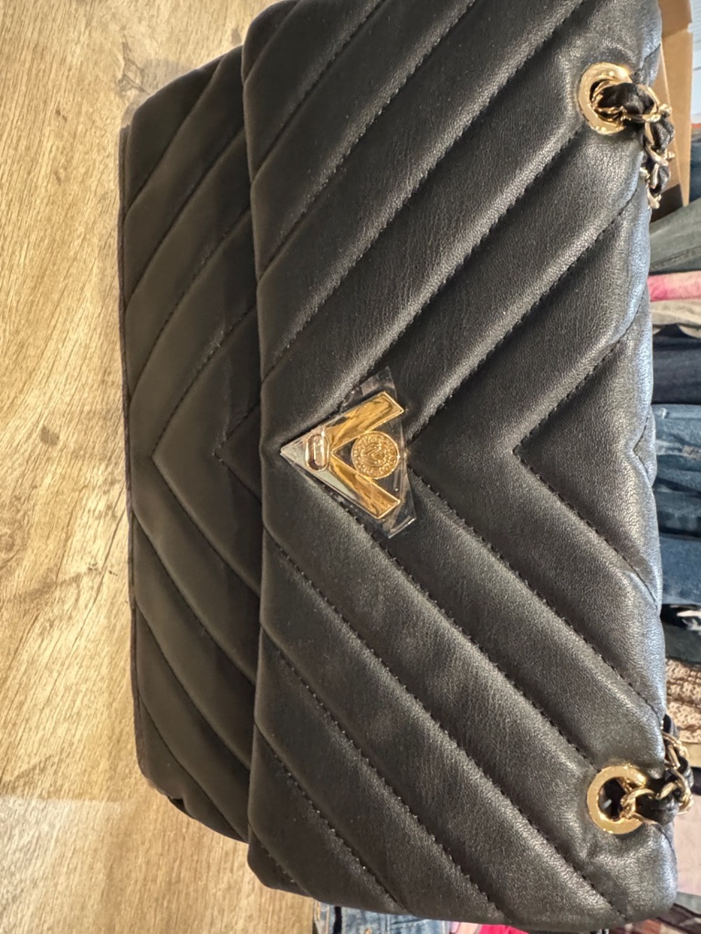 Black Quilted Leather Shoulder Bag with Gold Hardware